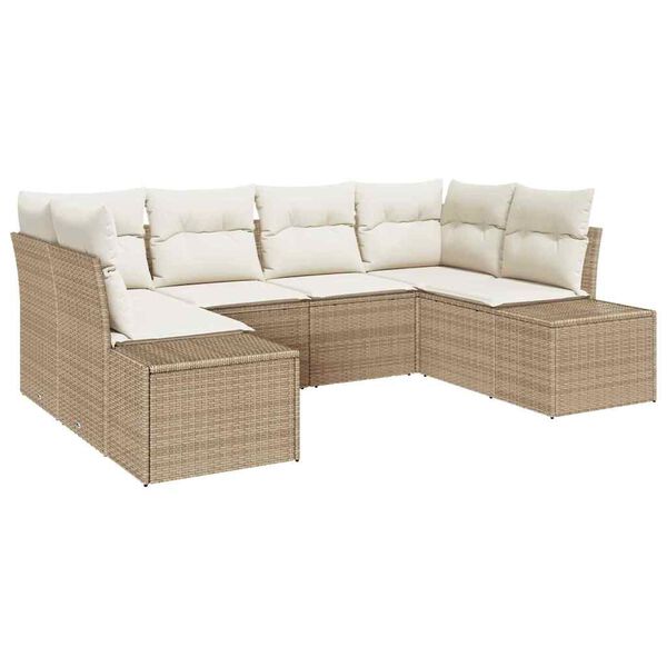 vidaXL Havesofa S&aelig;t med pude 6 pcs Beige polyrattan