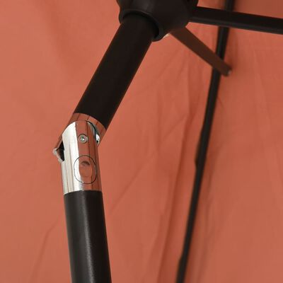 vidaXL parasol m. LED-lys + stålstang 300 cm terrakotta