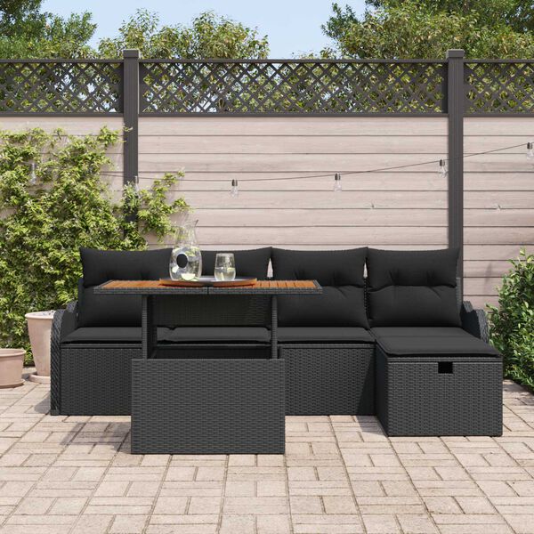 vidaXL Havesofa S&aelig;t 6 pcs Sort polyrattan