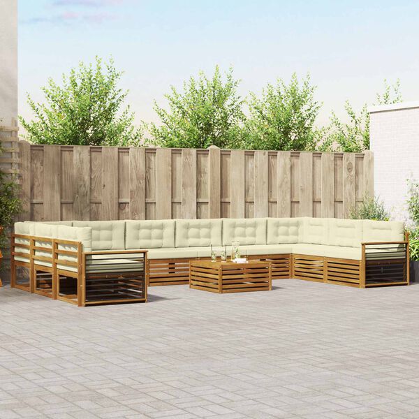 vidaXL Sofas&aelig;t med pude 11 pcs Naturlig og Fl&oslash;de Massivt Akacietr&aelig;