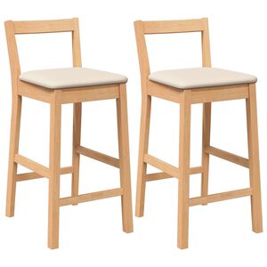 vidaXL barstole med hynder 2 stk. massivt gummitr&aelig; naturfarvet