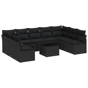 vidaXL Sofa S&aelig;t med pude 10 pcs Sort polyrattan