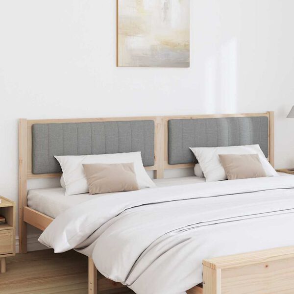 vidaXL Polstret sengegavl med hovedg&aelig;rde Brun 200 cm Massiv fyrretr&aelig;