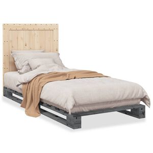 vidaXL sengeramme med sengegavl 90x200 cm massivt fyrretr&aelig; gr&aring;