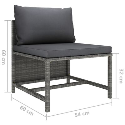 vidaXL midterdel til sofa med hynder polyrattan grå