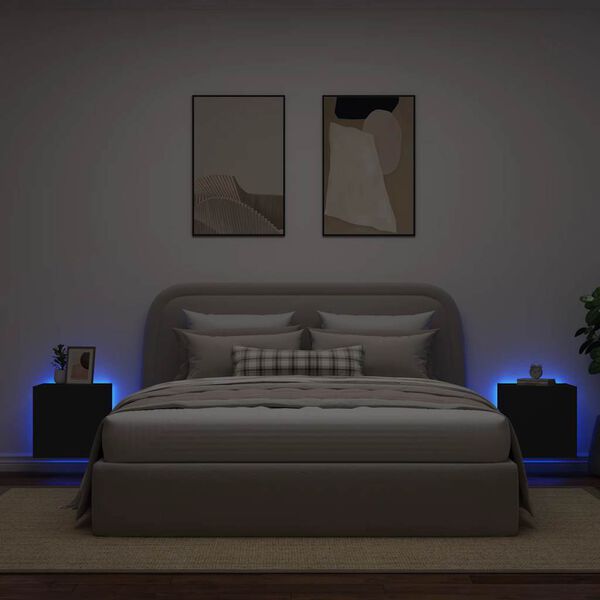 vidaXL v&aelig;gh&aelig;ngte tv-borde 2 stk. med LED-lys 40,5x35x40 cm sort