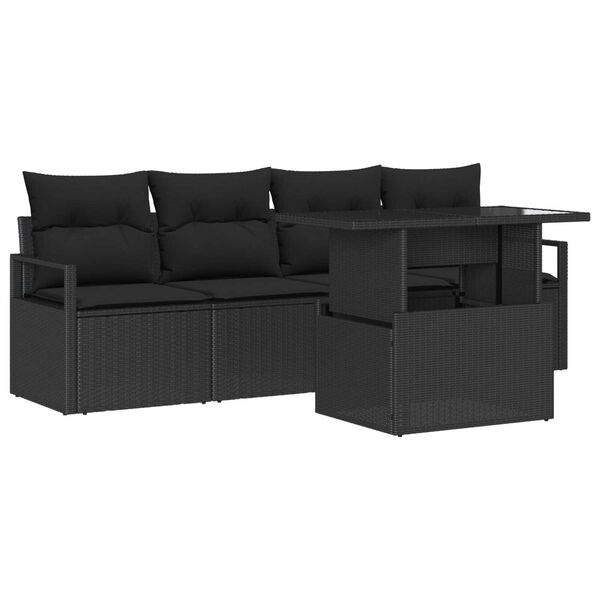 vidaXL Havesofa S&aelig;t med pude med opbevaring 5 pcs Sort Poly rattan