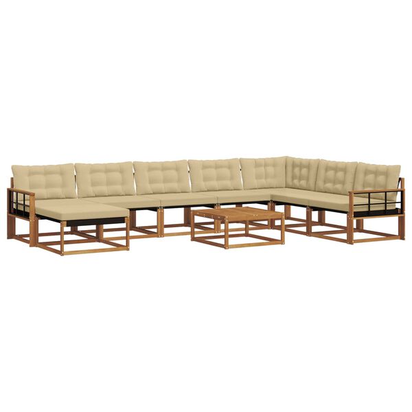 vidaXL Udend&oslash;rs sofagruppe 9 pcs Naturlig og Beige Massivt Akacietr&aelig;