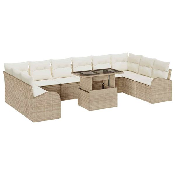 vidaXL Havesofa S&aelig;t med opbevaring 11 pcs Beige og creme polyrattan