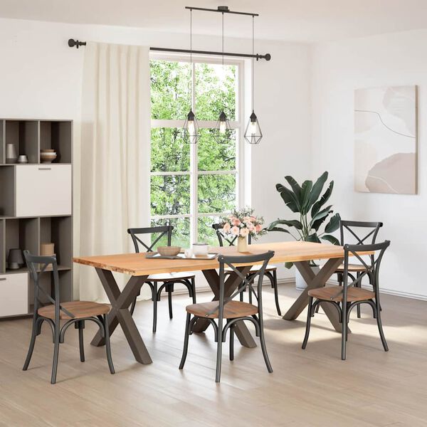 vidaXL spisebordsben X-formet 3 stk. naturst&aring;l 90x(72-73) cm st&aring;l