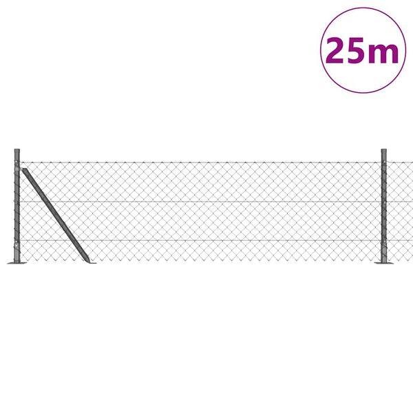 vidaXL Hegnsp&aelig;l Gr&aring; 25 x 0,6 m (40 x 40 mm net) St&aring;l og PVC
