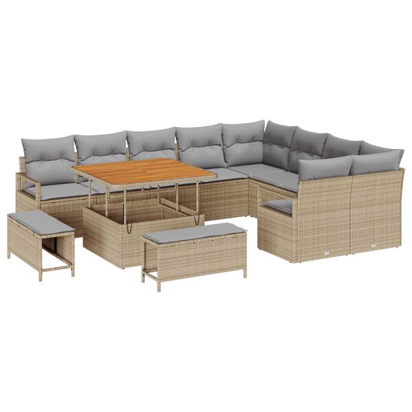 vidaXL Havesofa S&aelig;t med pude 12 pcs Beige polyrattan
