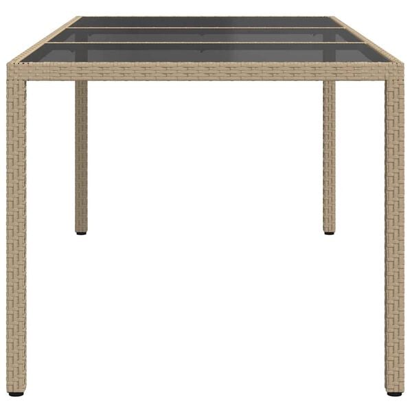 vidaXL havebord 190x90x75 cm hærdet glas og polyrattan beige