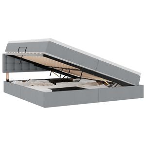 vidaXL Seng med opbevaring og LED med madras Lysegr&aring; 200 x 200 cm Stof