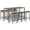 vidaXL barsæt til haven 9 dele polyrattan og massivt akacietræ sort