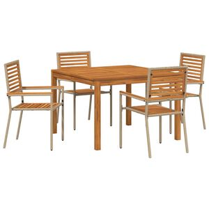 vidaXL Have Spisebordss&aelig;t 5 stk. Beige Massivt Akacietr&aelig;