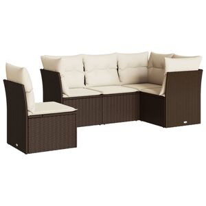 vidaXL sofas&aelig;t til haven 5 dele med hynder polyrattan brun