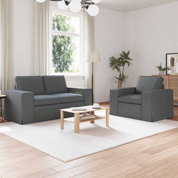 vidaXL Sofa 2 pcs M&oslash;rkegr&aring; 182 x 80 x 82 cm Stof