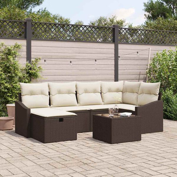 vidaXL Havesofa Sæt med pude 7 pcs Brun 55 x 62 x 69 cm Poly rattan
