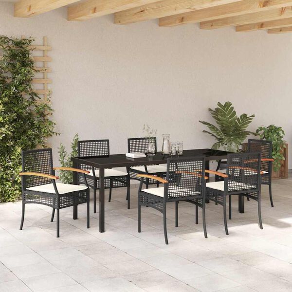 vidaXL Have Spisebordss&aelig;t 7 pcs Sort polyrattan