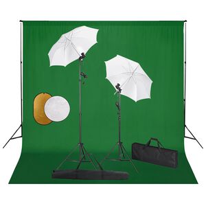 vidaXL fotostudieudstyr med lamper, paraplyer, baggrund og reflektor