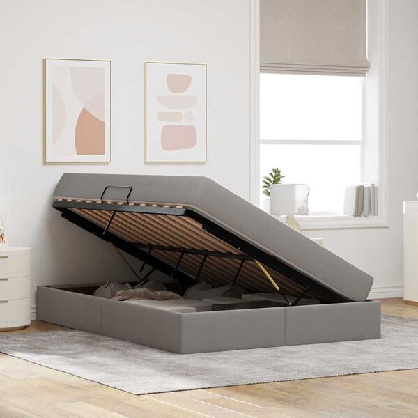 vidaXL Seng med opbevaring og madras Gr&aring;brun 140 x 200 cm Polyester