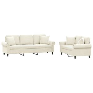 vidaXL sofas&aelig;t 2 dele med puder velour cremefarvet