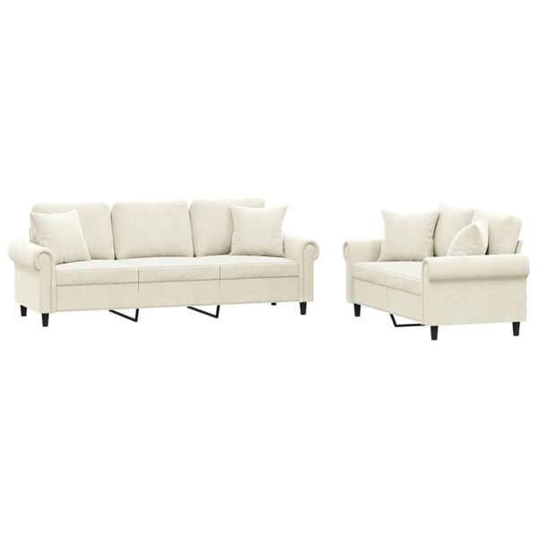 vidaXL sofas&aelig;t 2 dele med puder velour cremefarvet