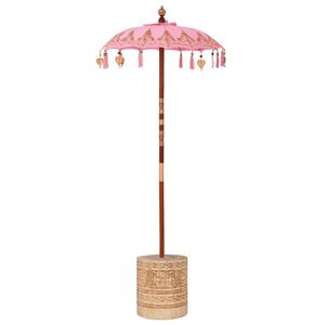 vidaXL Balinesisk parasol med base Lyser&oslash;d 95 x 95 x 260 cm