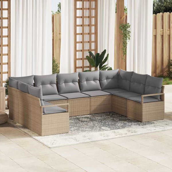 vidaXL Sofa S&aelig;t med pude 9 pcs Beige polyrattan
