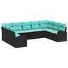 vidaXL Havesofa S&aelig;t med pude 9 pcs Sort og turkis polyrattan