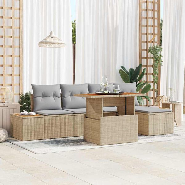 vidaXL Havesofa S&aelig;t med opbevaring 6 pcs Beige Poly rattan