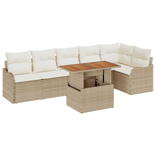 vidaXL Havesofa S&aelig;t med opbevaring 7 pcs Beige Poly rattan