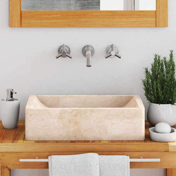 vidaXL håndvask 45x30x12 cm marmor cremefarvet højglans