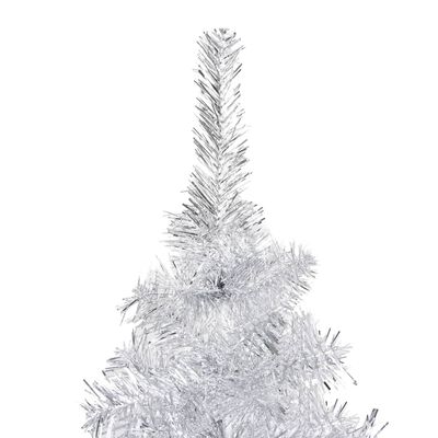 vidaXL kunstigt juletræ med lys og juletræsfod 150 cm PET sølvfarvet