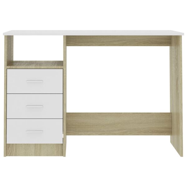 vidaXL skrivebord m. skuffer 110x50x76 cm spånplade hvid sonoma-eg