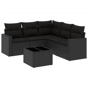 vidaXL sofas&aelig;t til haven 6 dele med hynder polyrattan sort