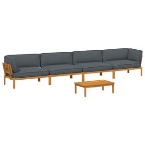 vidaXL Sofa S&aelig;t med pude Ensfarvet 5 pcs Antracit Massivt Akacietr&aelig;