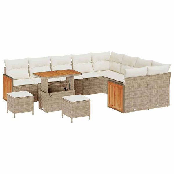 vidaXL Havesofa S&aelig;t med pude 13 pcs Beige og creme polyrattan
