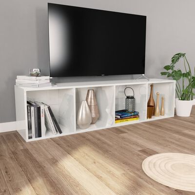 vidaXL bogreol/tv-bord 36x30x143 cm konstrueret træ hvid højglans