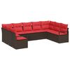 vidaXL Havesofa S&aelig;t med pude 9 pcs Brun og R&oslash;d polyrattan