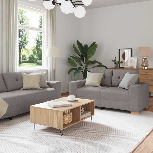 vidaXL Sofa 3 pcs Gr&aring;brun Linned-blandet stof