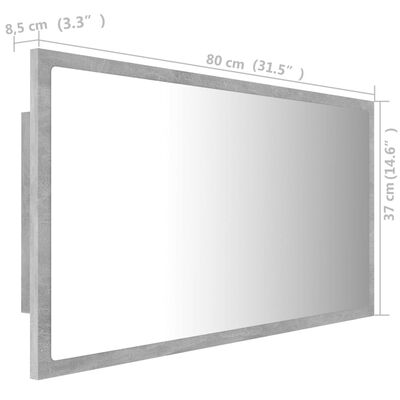 vidaXL badeværelsesspejl med LED-lys 80x8,5x37 cm akryl betongrå
