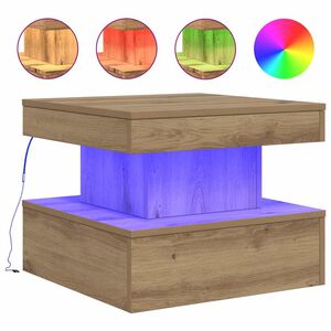 vidaXL sofabord med LED-lys 50x50x40 cm egetr&aelig;sfarve