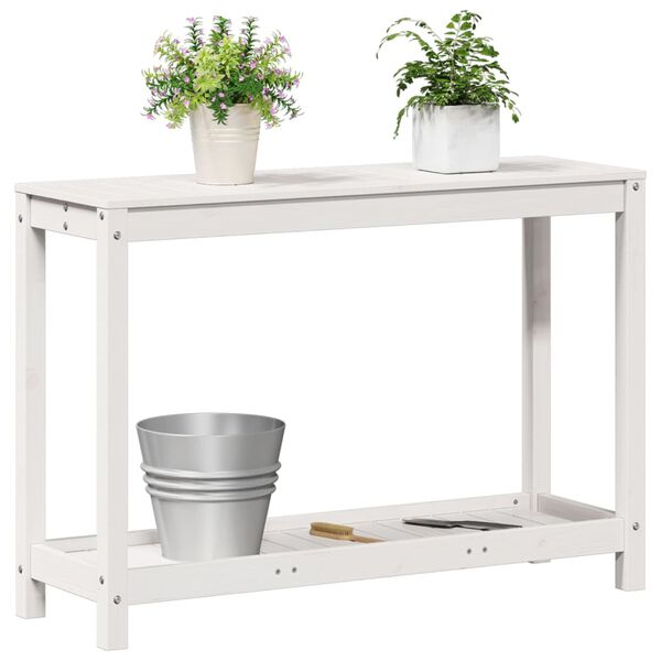 vidaXL plantebord med hylde 108x35x75 cm massivt fyrretr&aelig; hvid