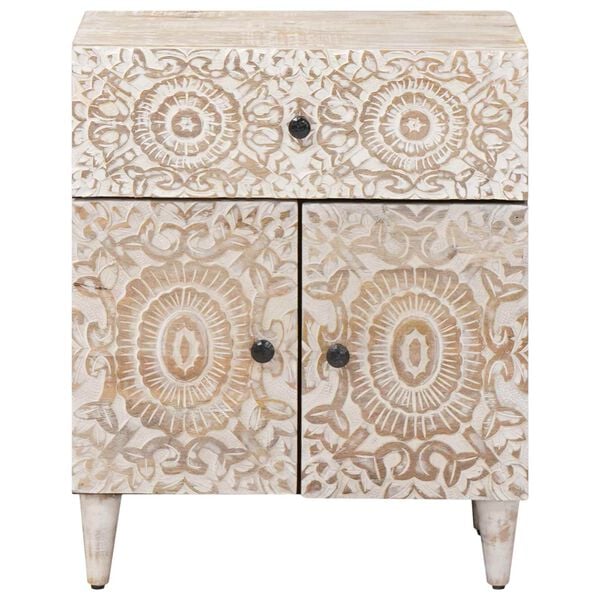 vidaXL Sengekabinett med skuffe Hvid 50 x 33 x 60 cm Massivt mangotr&aelig;