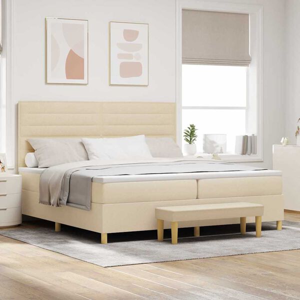 vidaXL Box spring seng med madras Creme 200 x 200 cm Stof