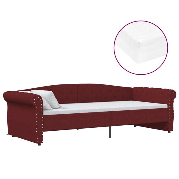 vidaXL daybed med madras og USB 90x200 cm stof vinr&oslash;d