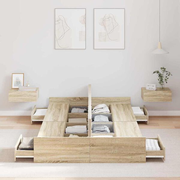 vidaXL Seng med opbevaring Sonoma eg 120 x 200 cm Konstrueret træ