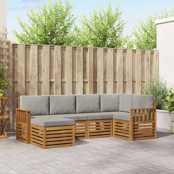 vidaXL Sofas&aelig;t med pude 6 pcs Naturlig og Lys Gr&aring; Massivt Akacietr&aelig;